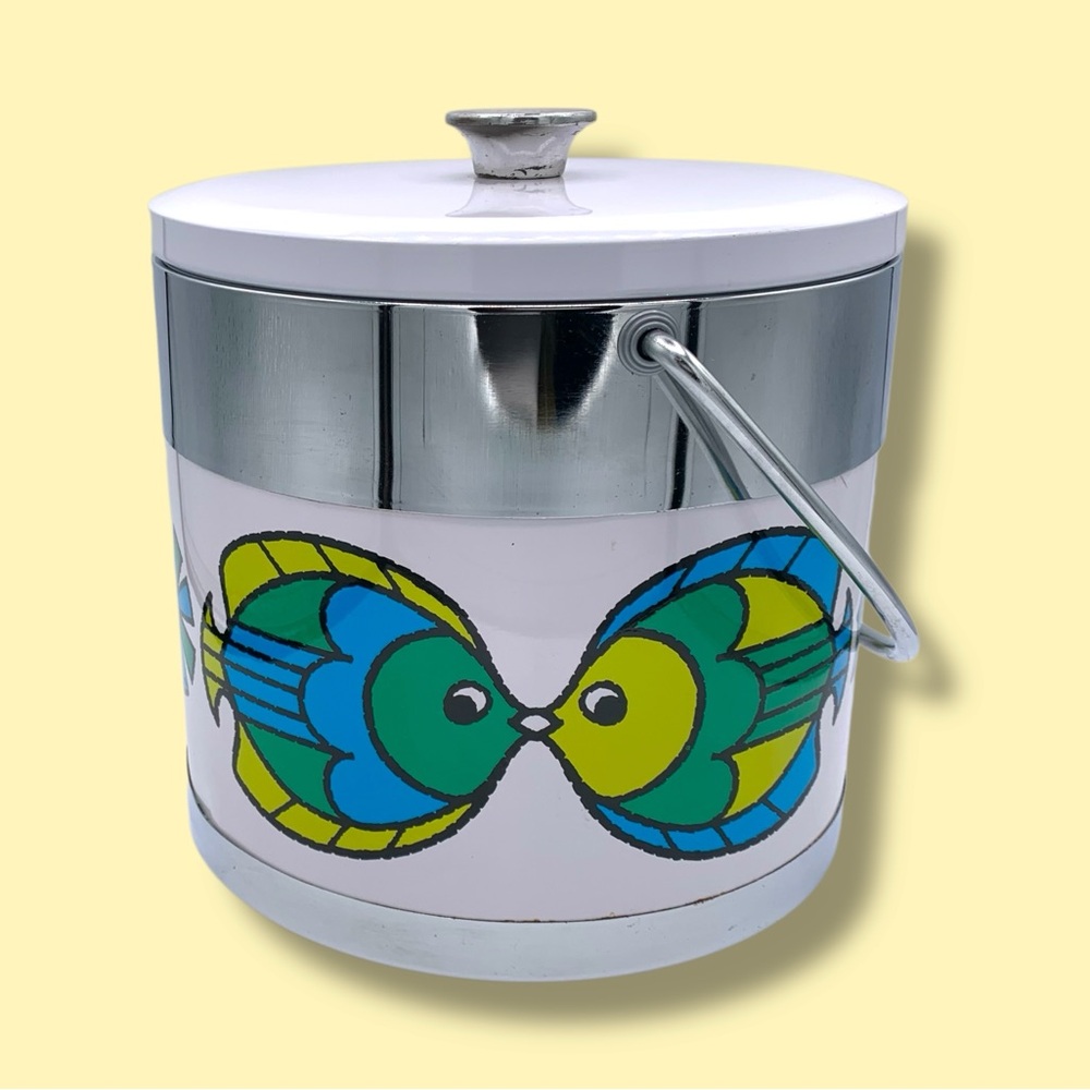 Tropical 1960’s Ice Bucket Vintage Chrome